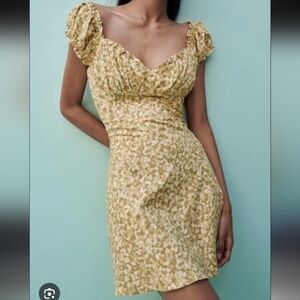 Zara Yellow cotton Floral Cap Sleeve Mini Dress medium